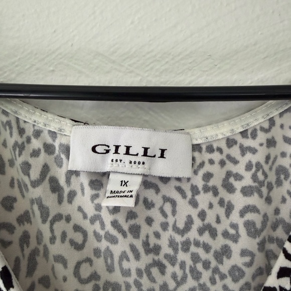 Gilli Gray and White Leopard Print Button Front Dress - Picture 3 of 4